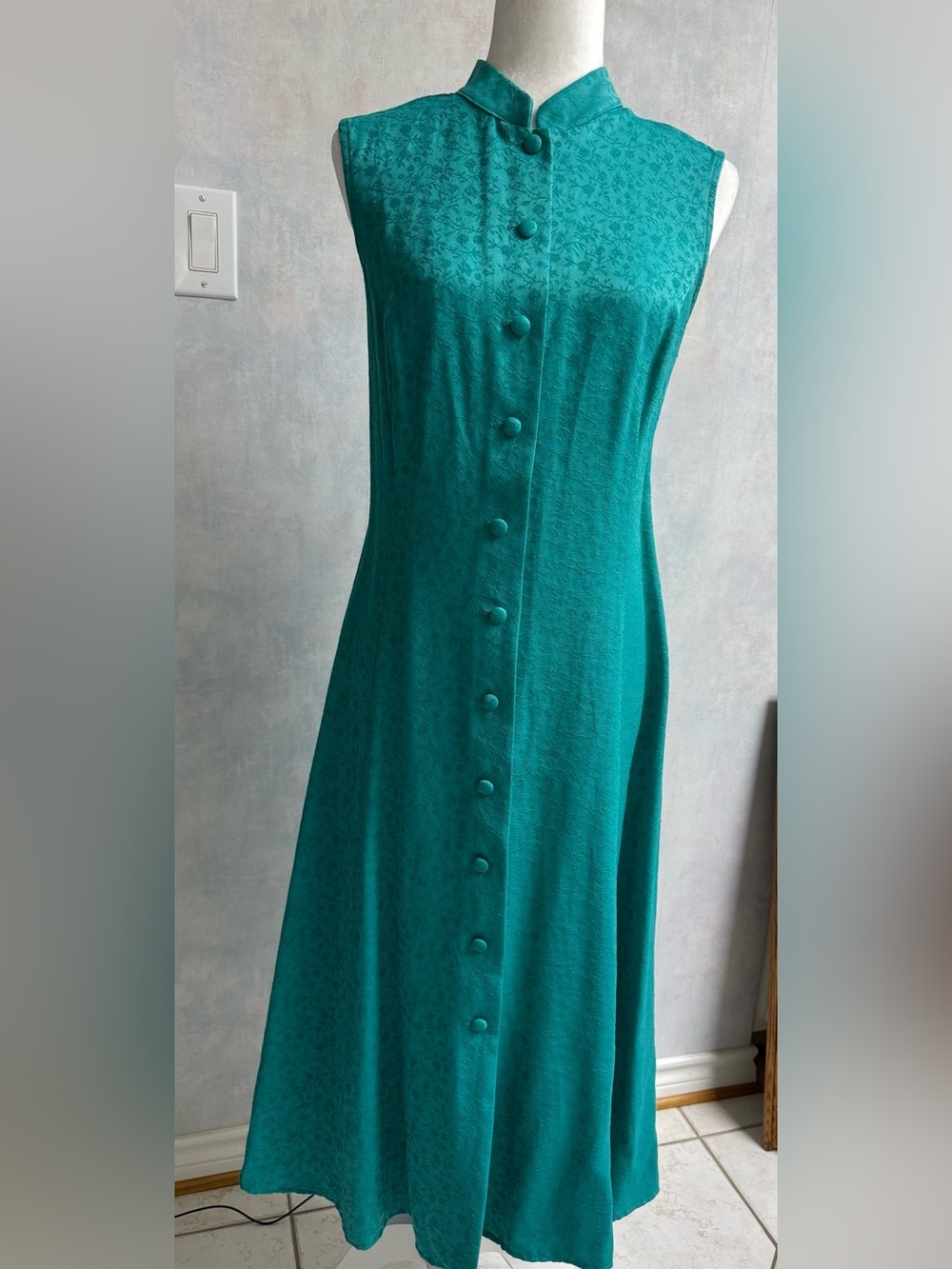 Coldwater Creek Linen & Rayon Mandarine Collar Summer Dress, Sleeveless, VTG